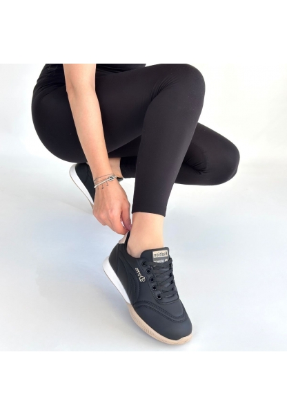 Tawen Siyah Cilt Bej Tabanlı Bağcıklı Spor Ayakkabı