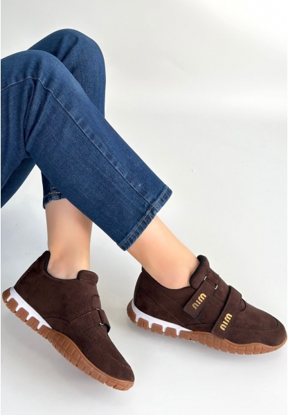 Tunga Kahverengi Süet Cırt Cırtlı Spor Ayakkabı