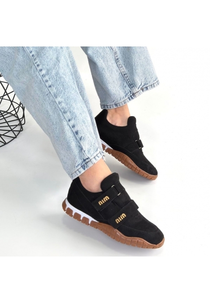 Tunga Siyah Süet Cırt Cırtlı Spor Ayakkabı