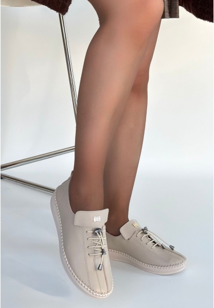 Warte Bej Deri Bağcıklı Spor Ayakkabı