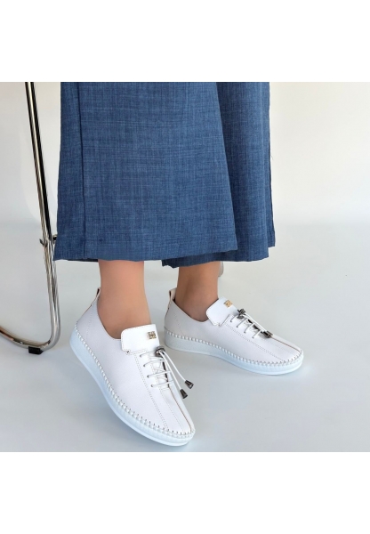 Warte Beyaz Deri Bağcıklı Spor Ayakkabı