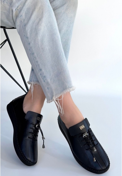 Warte Siyah Deri Bağcıklı Spor Ayakkabı