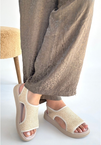 Wayi Bej Hasır Cilt Sandalet