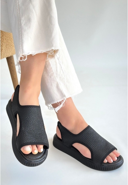 Wayi Siyah Hasır Cilt Sandalet