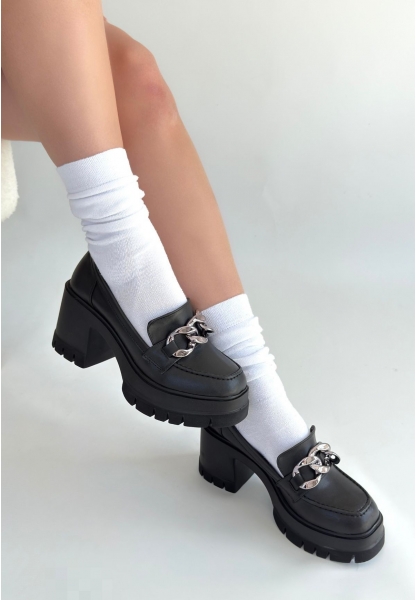 Winar Siyah Cilt Doldu Topuk Ayakkabı