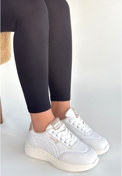 Yejja Beyaz Cilt Bağcıklı Spor Ayakkabı
